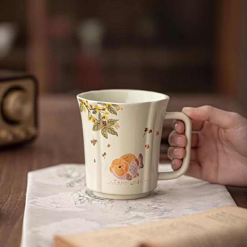 Pflanzenasche Großkopf-Fisch Große Kapazität Trinkwasser Teetasse Keramik Kaffeetasse Heim Meistertasse Büro Teetasse