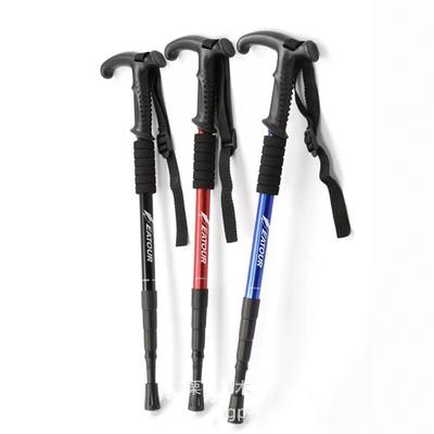 Four-Section T-Handle Trekking Pole Outdoor Travel Cane Climbing Pole Aluminum Alloy Telescopic Pole Hiking Walking Stick