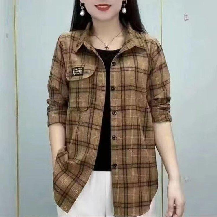 

Клетчатая рубашка с длинным рукавом из хлопка для женщин, модная, весна-лето, трендовые повседневные рубашки, топ M