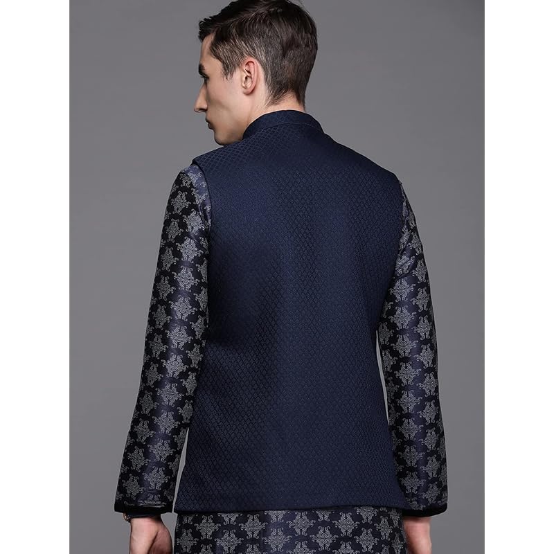 Manyavar Mens Jacket, Nehru Jacket for Men, Ethnic Jacket for Festival, Wedding, Party, Sleevless Jacket Blended Viscose M синий