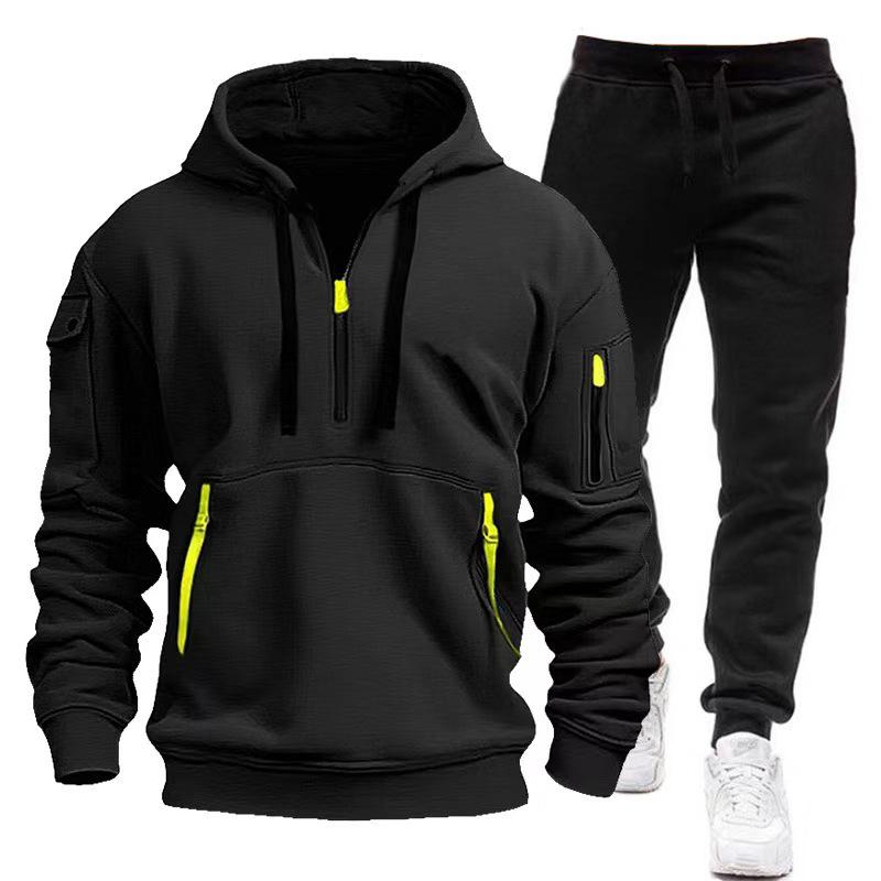 Ropa deportiva para correr de dos piezas con capucha y cremallera para hombre