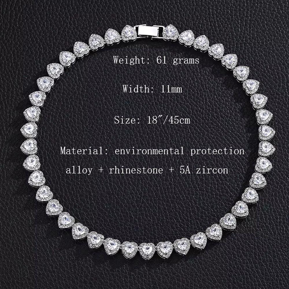 1Pcs Heart-shaped Chain Bracelet Alloy Rock Party Jewelry Durable Rhinestone Necklace