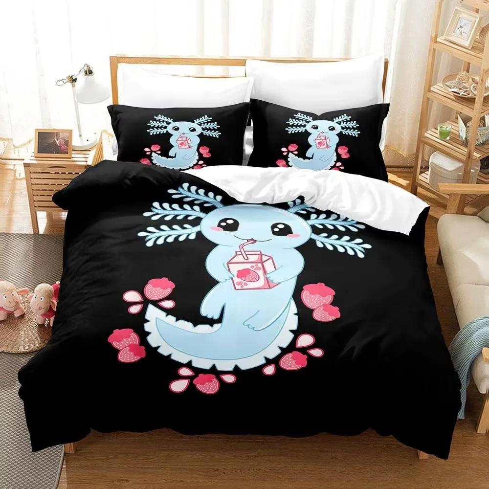 Kawaii Animal Axolotl Bedding Set Bed Cover Adult Kid Bedroom Decor Duvet Cover Pillow Case Set Single Twin Full Queen King Size