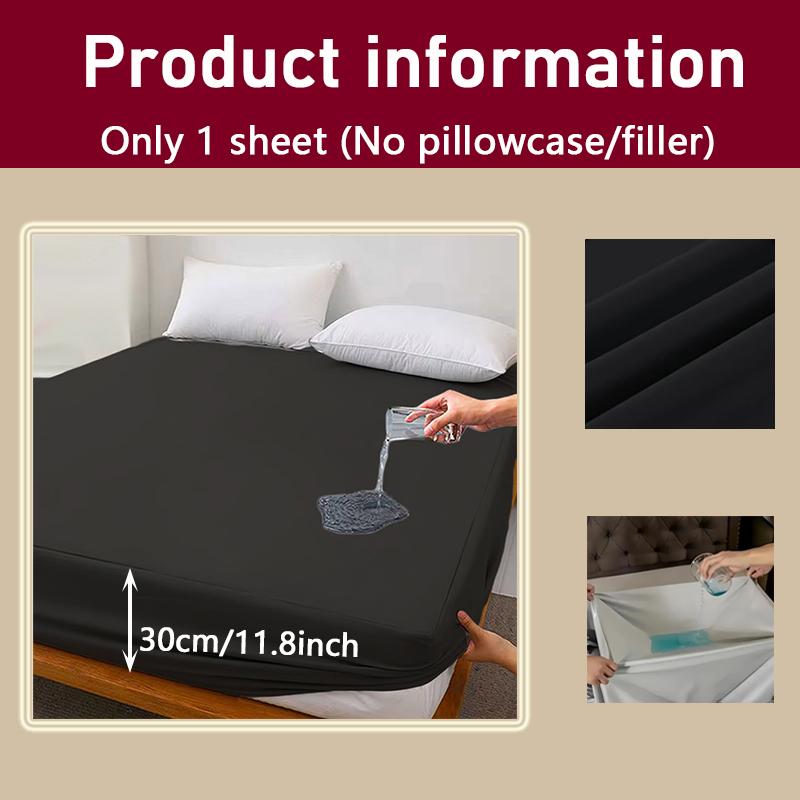 1PC Solid Color Waterproof Bed Sheet and Fitted Sheet,Waterproof Mattress Protector,30cm Deep Pocket Bed Sheet,Comfortable Bedding