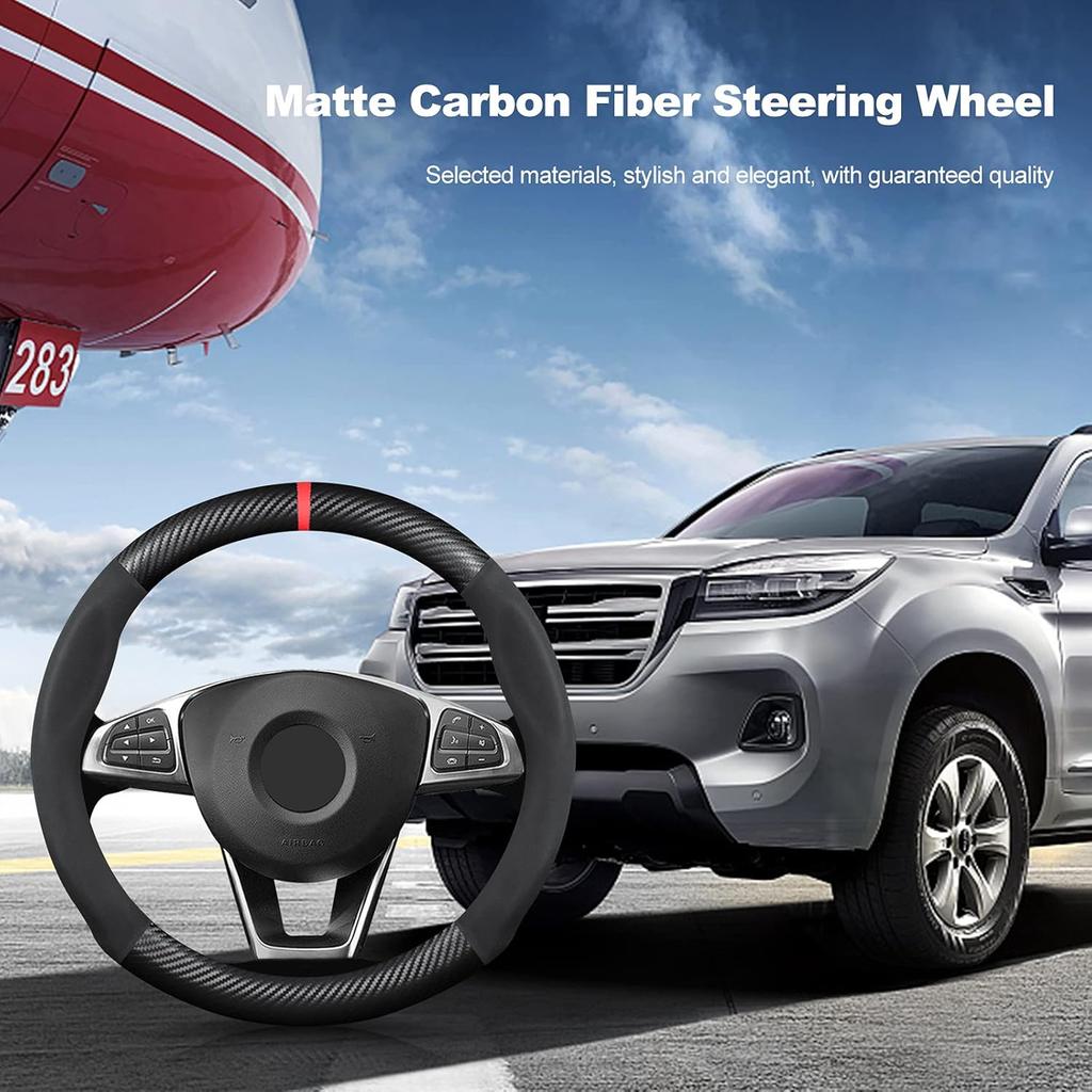 Ergocar Round Shape Carbon Fiber & Microfiber PU Leather Steering Wheel Cover Anti-Slip Car Steering Wheel Protector Breathable Sweat Absorbent Sport