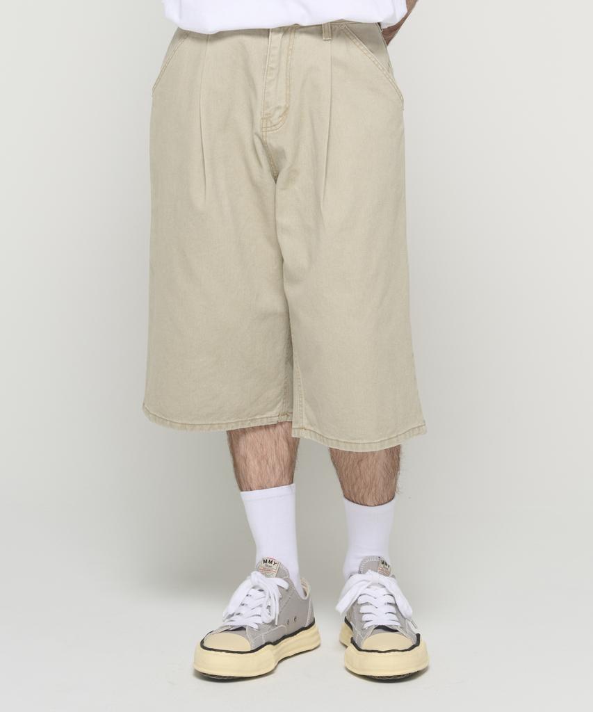CARGOBROS Cotton Wide Curved Half Denim Pants (Beige)