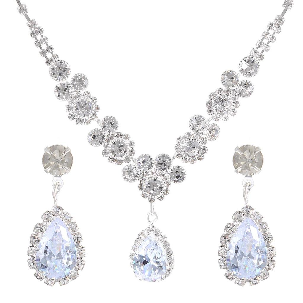 Luxury Teardrop Necklace & Earrings Set: Bridal & Evening Diamond Jewelry