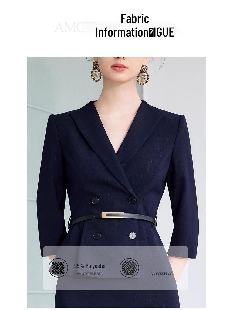 AD Navy Blue Women's Blazer Dress - 2025 Spring Style, High-End Professional Workwear, Goddess-Like Elegance