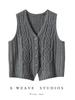 Women's 100% Pure Cashmere Thickened V-neck Cable Knit Cardigan Vest for Autumn/Winter