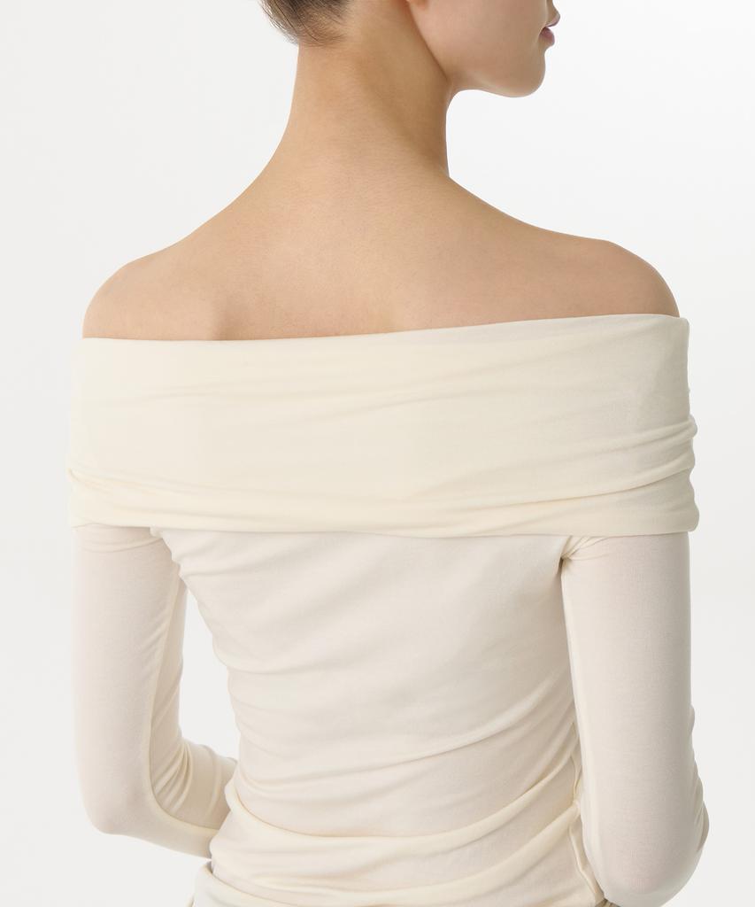 MUSINSA STANDARD WOMAN Women'S Tencel Turn Down Off-Shoulder Long Sleeve T-Shirt [Cream]