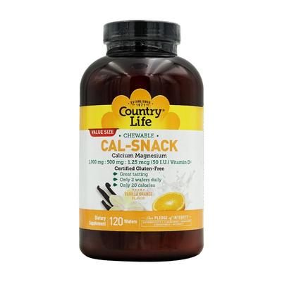 Cal-Snack mastigável Cálcio Magnésio Baunilha Sabor Laranja, 120 Wafers