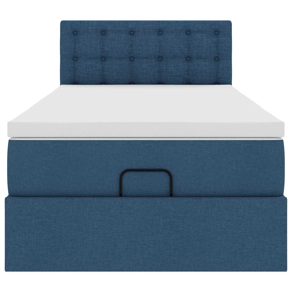 Ottoman Bed with Mattress Blue 100x200 Cm Fabric