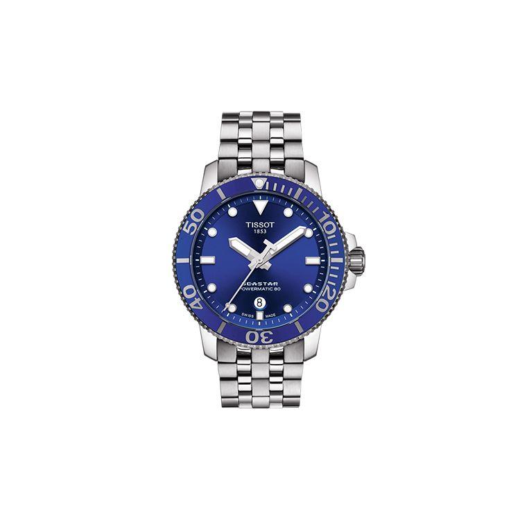 TISSOT Montre  Seastar Mouvement M&eacute;canique Automatique &Eacute;tanche 300 M&egrave;tres Affichage de la Date Luminescent Montres Hommes T120.407.11.041.00 Blue Dial