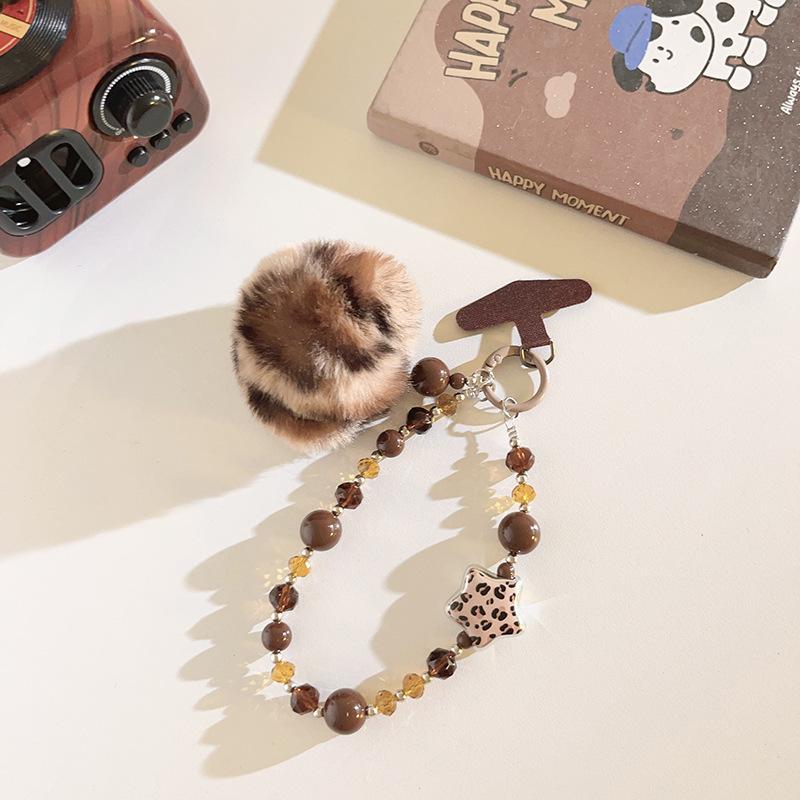 

Trendy Ins Niche Design Pom Pom Pendant - Star Beaded Chain Short Wristband/Phone Lanyard Universal Anti-Theft/Anti-Snatch