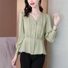 2023 Women's V-Neck Satin Silk Long Sleeve Top - Autumn Fashion Slim Waist Design