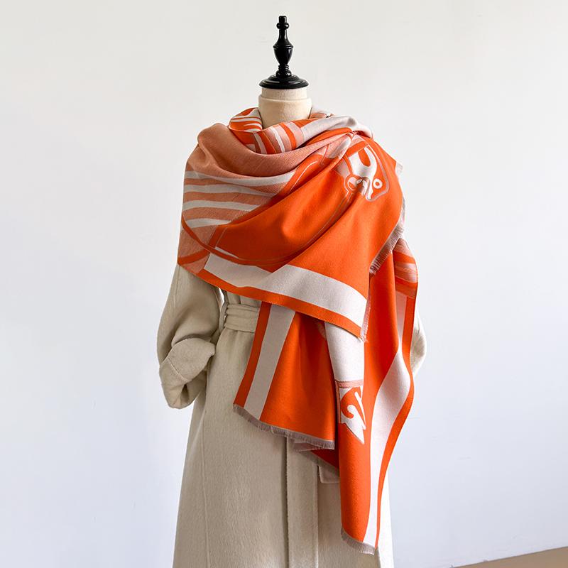 

Elegant Geometric Design Scarf Imitation Cashmere Soft Warm Versatile Shawl Coldproof Windproof Blanket Scarf For Autumn Winter