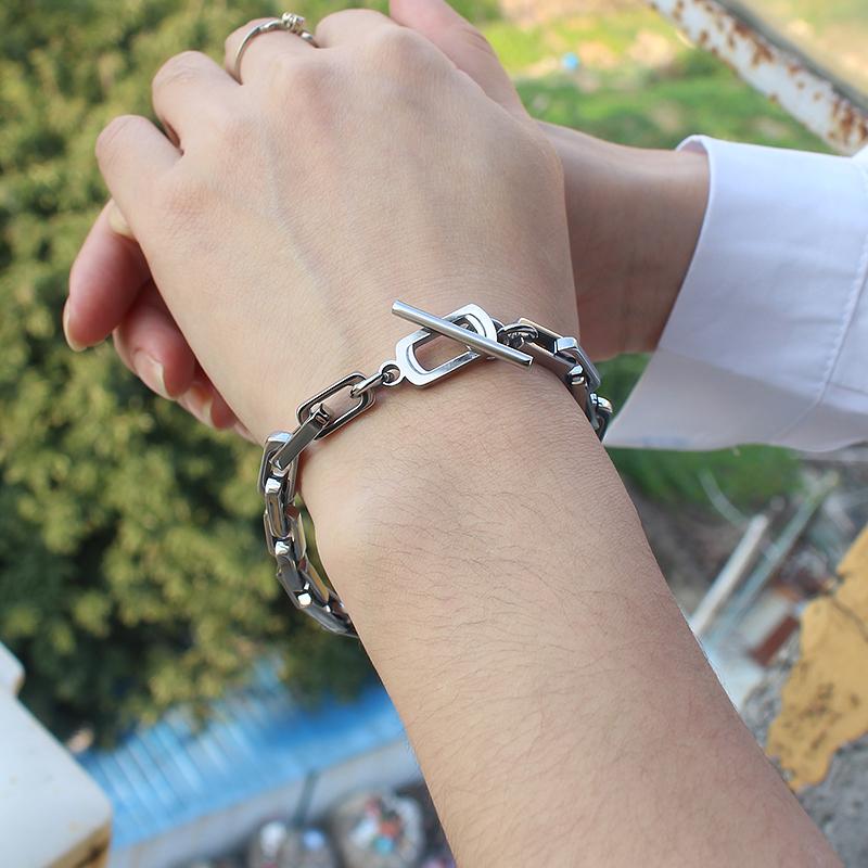 Stainless Steel Geometric Link Chain Bracelets for Women Men T Bar Lock Clasp Hand Jewelry Gifts Trendy Bracelets