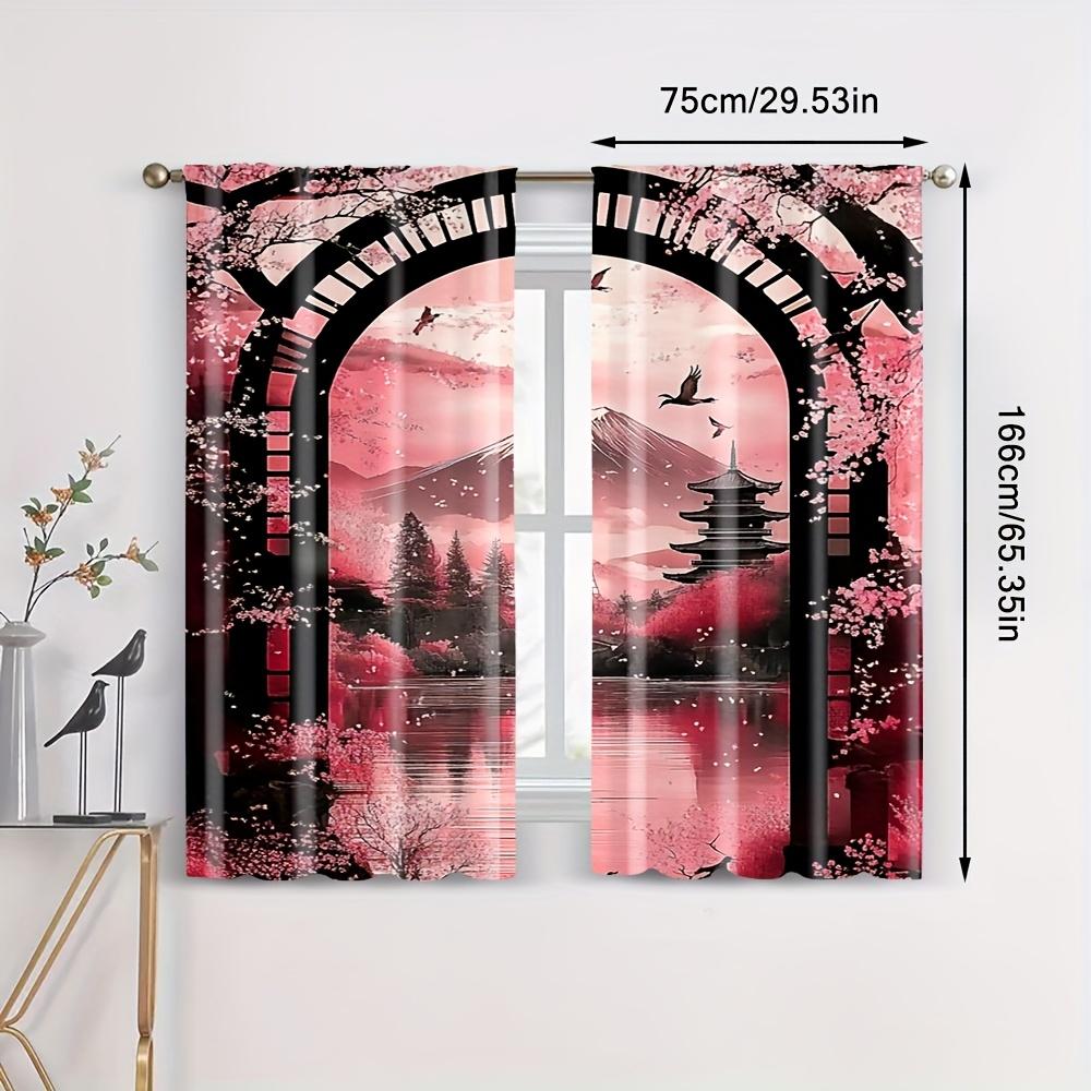 2PCS Vintage Sakura Party Curtains – Polyester Sakura-Themed Drapes for Bedroom & Living Room Decor