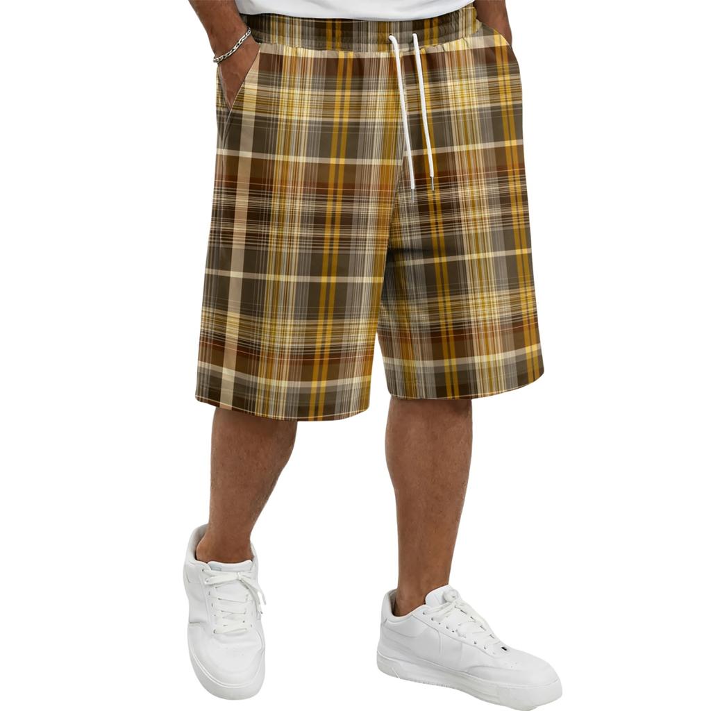 Men's Casual Plaid Drawstring Shorts Lightweight Comfortable Fit Relaxed Style Suitable for Everyday Wear