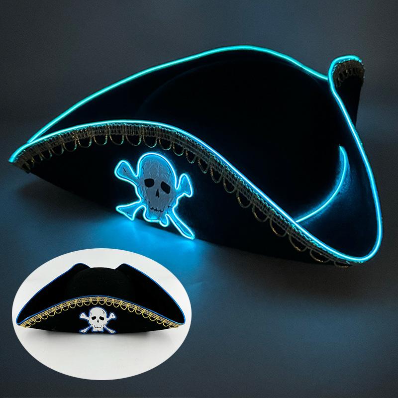 Lighting Up LED Pirate Hat Adult Pirate Hat Halloween Pirate Costume for Men Women Teens Halloween Masquerade Cosplay