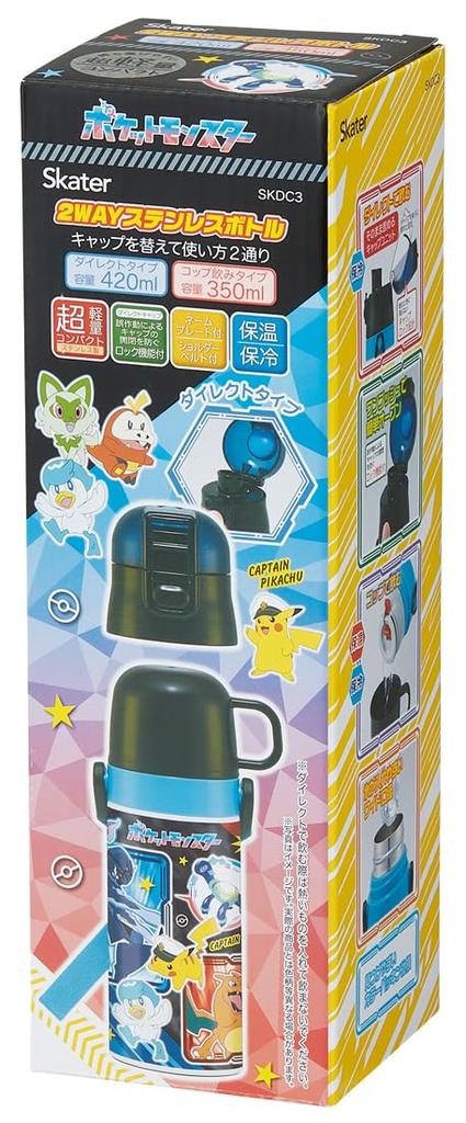 SKDC3 Skater 24 Stainless Steel Water Direct with Character Water Bottle Pokémon Bottle, Ultra-Lightweight, 2-Way, Drinking, Cup, Pokémon