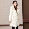 Winter Women Medium To Long Cotton Jacket Thickened Warm Casual Stand Collar Hooded Parker Coat Solid Color Warm Cotton Jacket