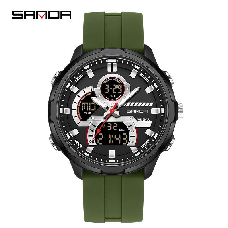 Sanda Men's Multifunctional Waterproof Luminous Watch with Dual Display and Alarm
