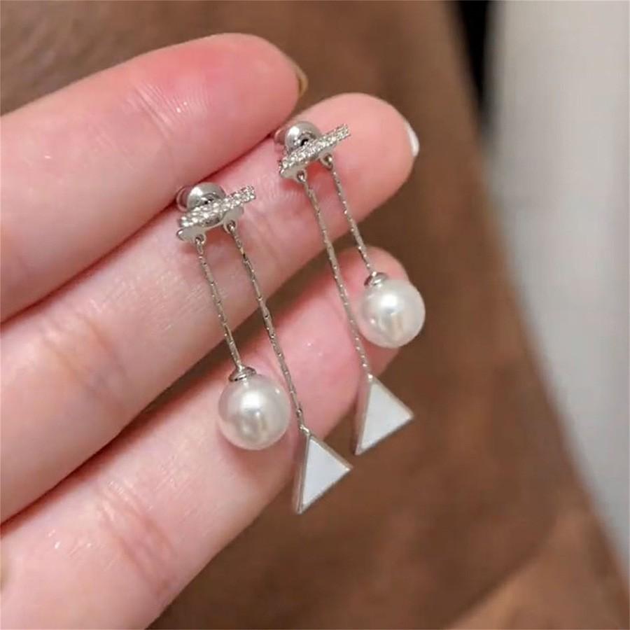 Zircon Geometric Pearl Stud Earrings Autumn and Winter Retro Elegant Earrings Temperament Earrings Women