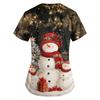 Women's Christmas Print Loose Fit V-Neck Short Sleeve Scrub Top with Pockets for Work