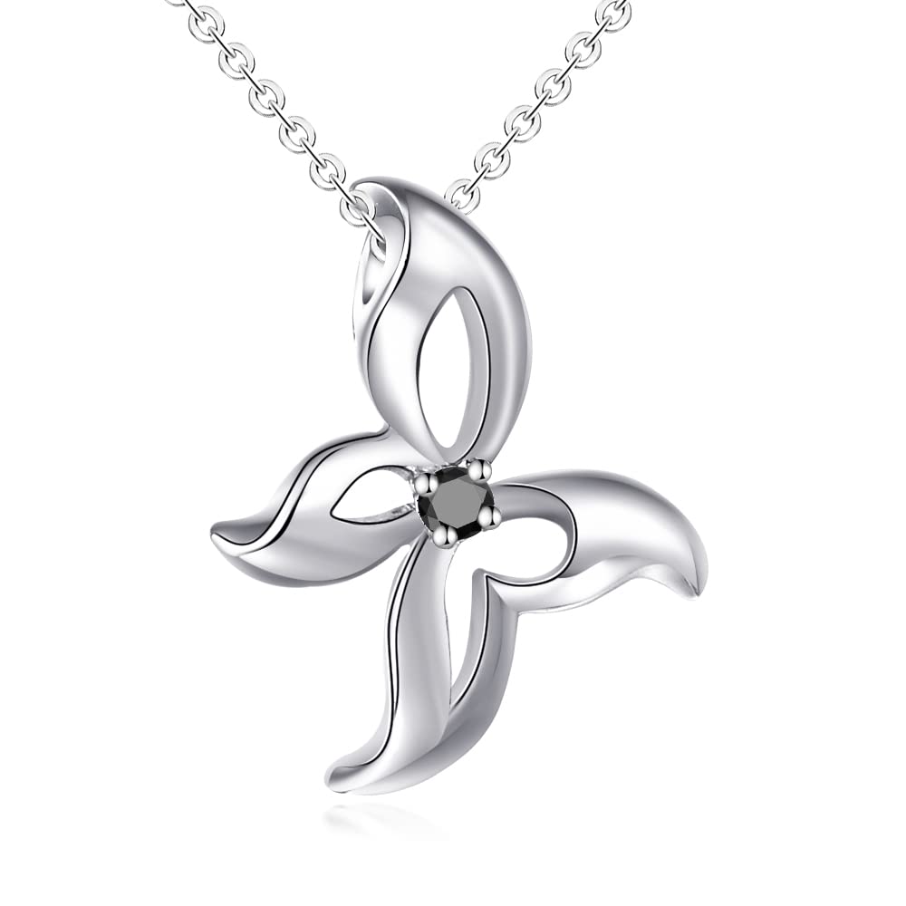 

Ashley Jewelry Sterling Silver 925 Butterfly Ribbon Pendant Necklace - Simple Design - Women s Gift (Black)