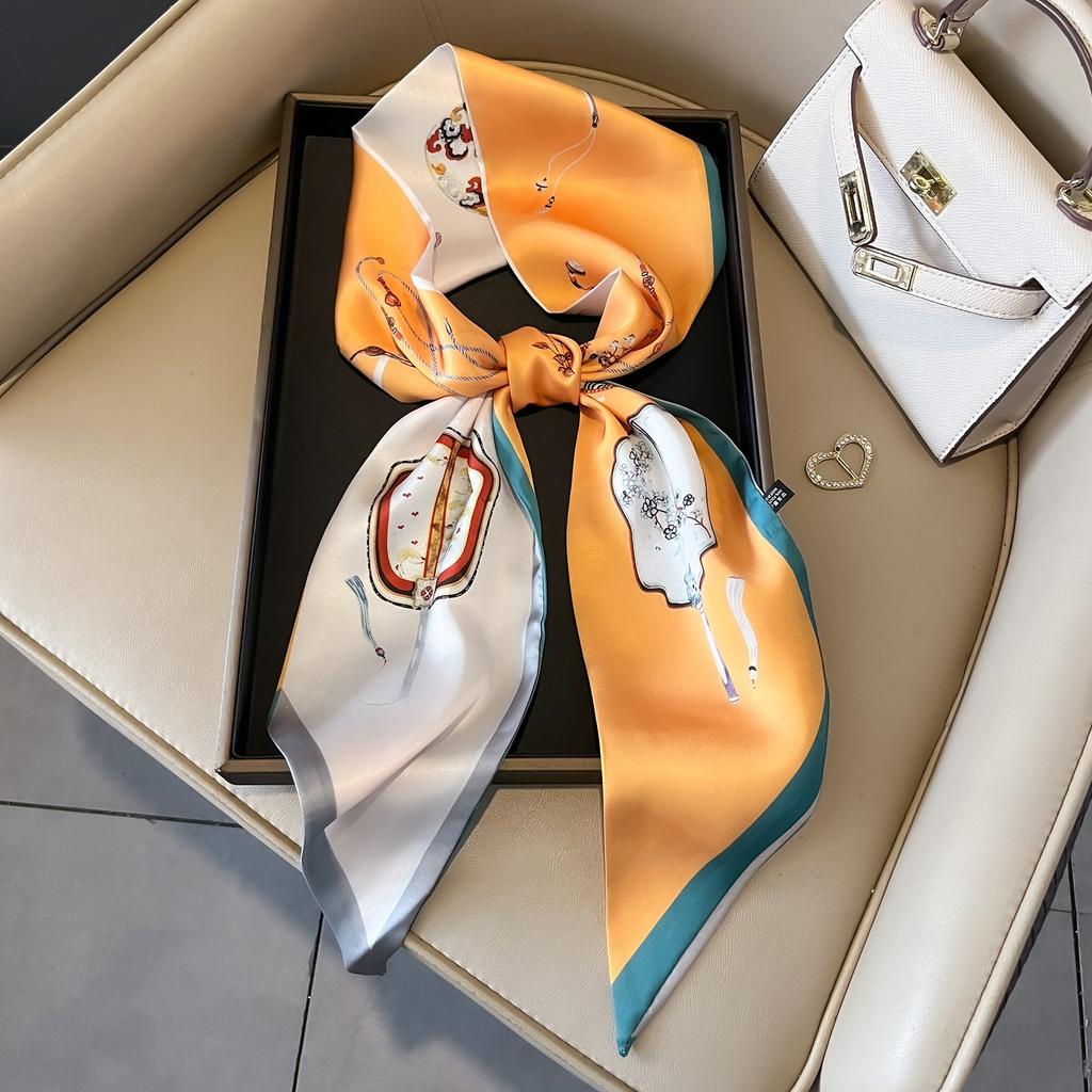 Spring, Autumn and Summer Silk Scarf Small Long Thin Decorative Shirt Bevel Scarf Thin Narrow Neck Protection Fashion Korean Scarf