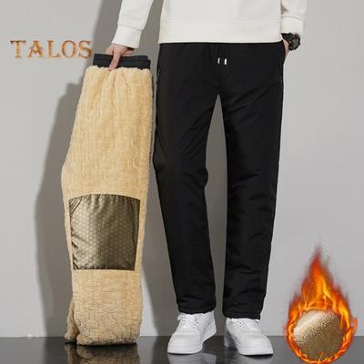 Winter Heren Broek Middelbare Leeftijd Verdikt Fleece Trekkoord Elastische Taille Plus Size Warmtebehoud Ritszakken Effen Kleur Warm Sport Reizen Werk
