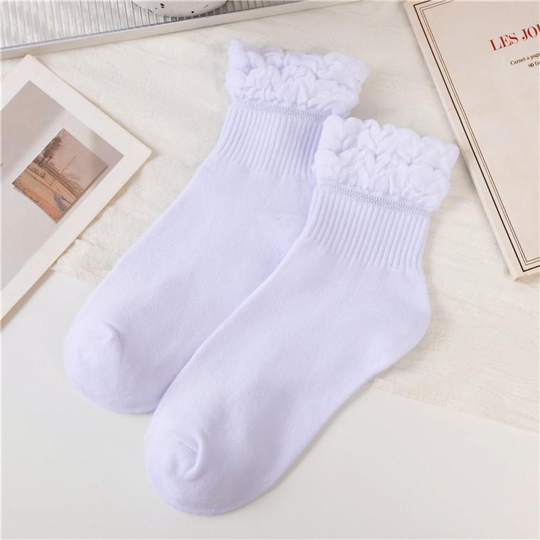 Lotus leaf lace socks women's cotton tube socks spring and autumn fungus edge lolita black and white college style princess short tube socks