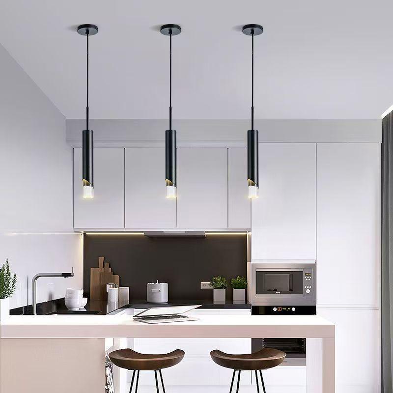 Bedroom Bedside Pendant Light, Modern Minimalist Cylindrical Minimalist Electroplated Long Line Pendant Light