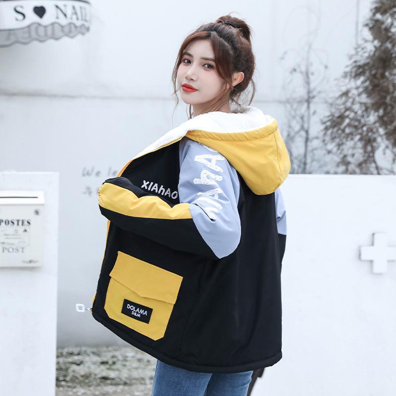 Winter Plush Thick Cotton-padded Jacket Women's Loose Zipper Cardigan Hooded Cotton-padded Jacket All-match Warm Top