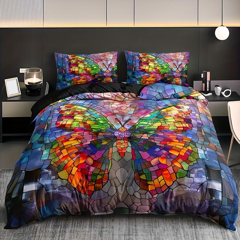 

Vibrant Butterfly Floral Print Bedding Set Soft Breathable Polyester Duvet Cover And Pillowcases For All Seasons 90X200cm