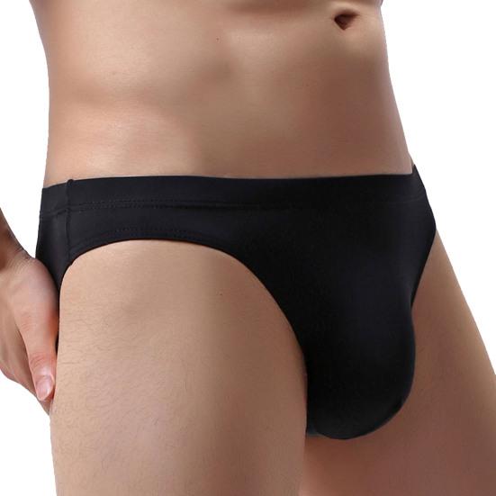Men Sexy Briefs Mid-rise Ice Silk Thin Translucent Panties Elastic Waistband Solid Color U-Convex Underwear