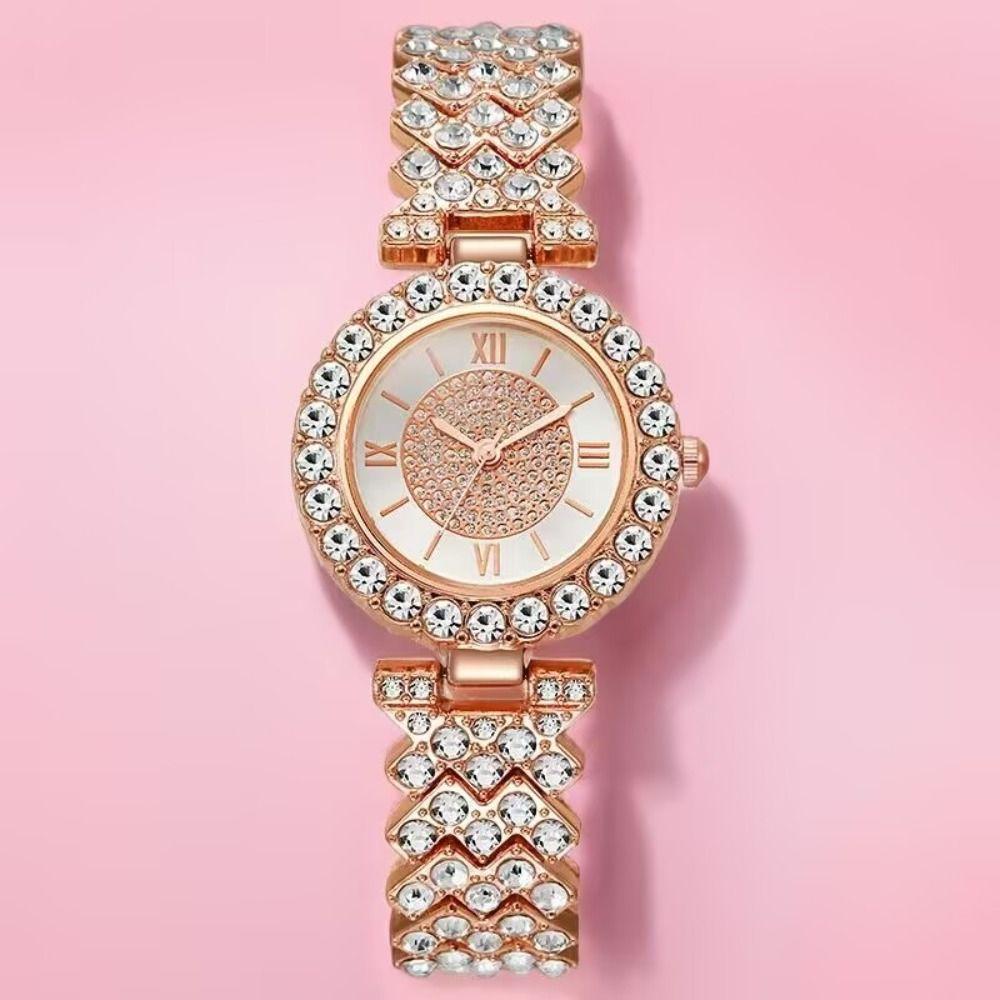 6Pcs/set Luxury Crystal Quartz Watch Exquisite Necklace Bracelet Earrings Set Ladies