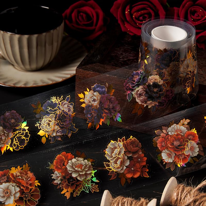 Neko Sennin Masking Set of 6 DIY Christmas Planner Floral Miscellaneous Gold Leaf Tape, Rolls, PET, Gift, Decoration, Transparent, Material, Print,