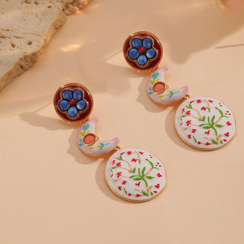 Hot Selling Retro Artistic Unique Design Enamel Love Heart Square Pendant Earrings for Women Fashion Jewelry Accessories Gift