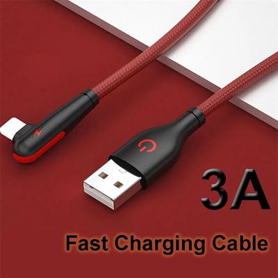 3A 90° USB nabíjecí kabel Koleno Kabel pro přenos dat pro iPhone 6 7 8 Plus 11 12 13 14 Pro Max X XR iPad Kabel rychlého nabíjení 2 m