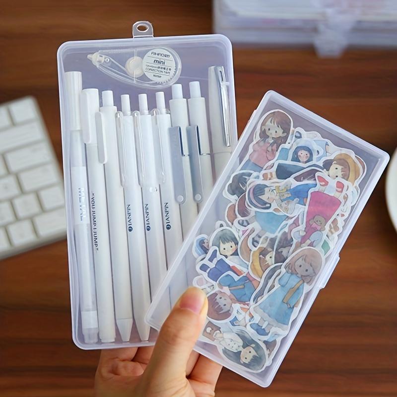 Minimalist Clear Storage Box 2pcs, Desk Organizer for Stationery, Workspace Essentials, Office & School Supplies Container