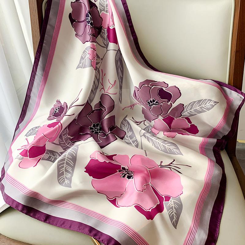 Square Scarf for Women's New Printed Imitation Silk Clothing Decoration Spring and Autumn Scarf Literary and Versatile Small Scarf Headband Tie Pack