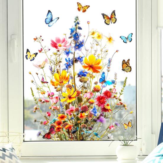 Window Sticker Double Sided Design Glass Decals Waterproof PVC Chrysanthemum Pattern Sticker Home Wall Decor