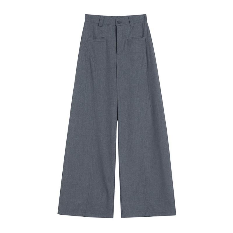 Womens High-Waisted Wide-Leg Trousers Long Length Straight Cut Casual Office Pants