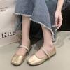 Casual Single Shoes Women's New Autumn Folds One-word Buckle Belt Doudou Shoes Versatile Square Head Flat Shoes