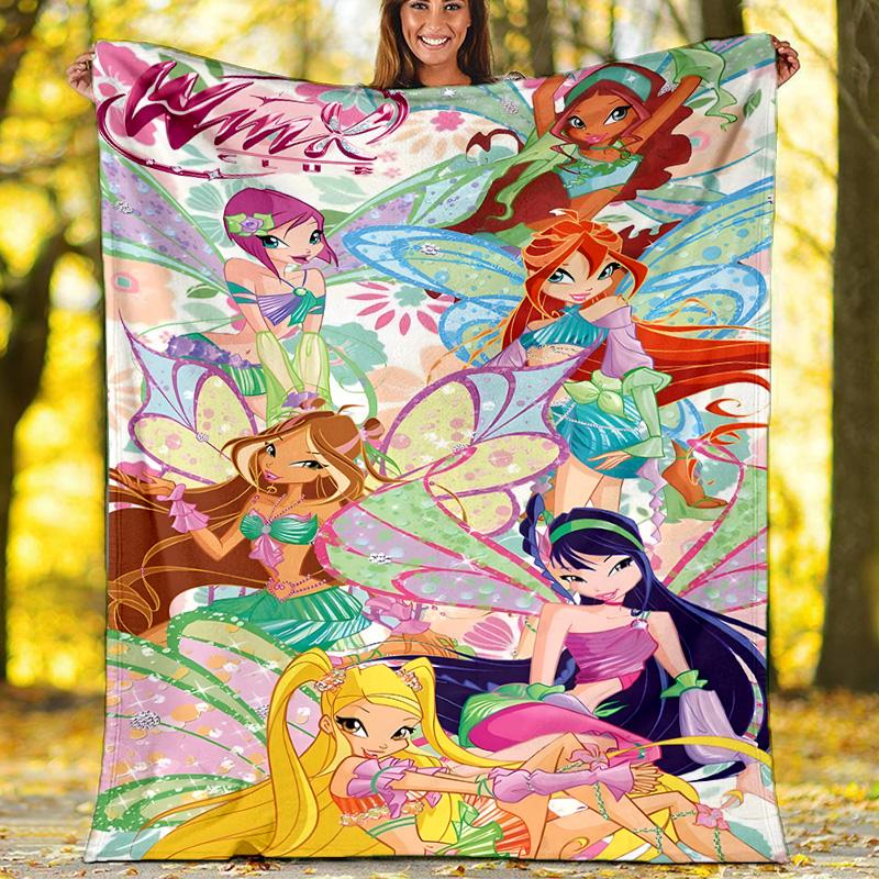 1pc W-Winx Club Theme Blanket - Digital Print, Polyester, Cozy for All Seasons, Perfect for Outdoor, and Travel