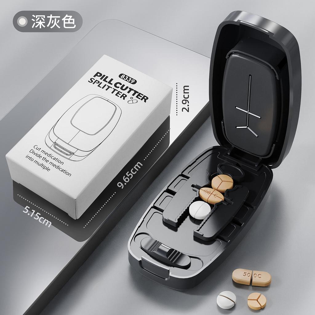 Multifunctional Pill Splitter with Storage Compartment 1/2 1/3 1/4 Precise Pill Cutting Portable Medicine Organizer