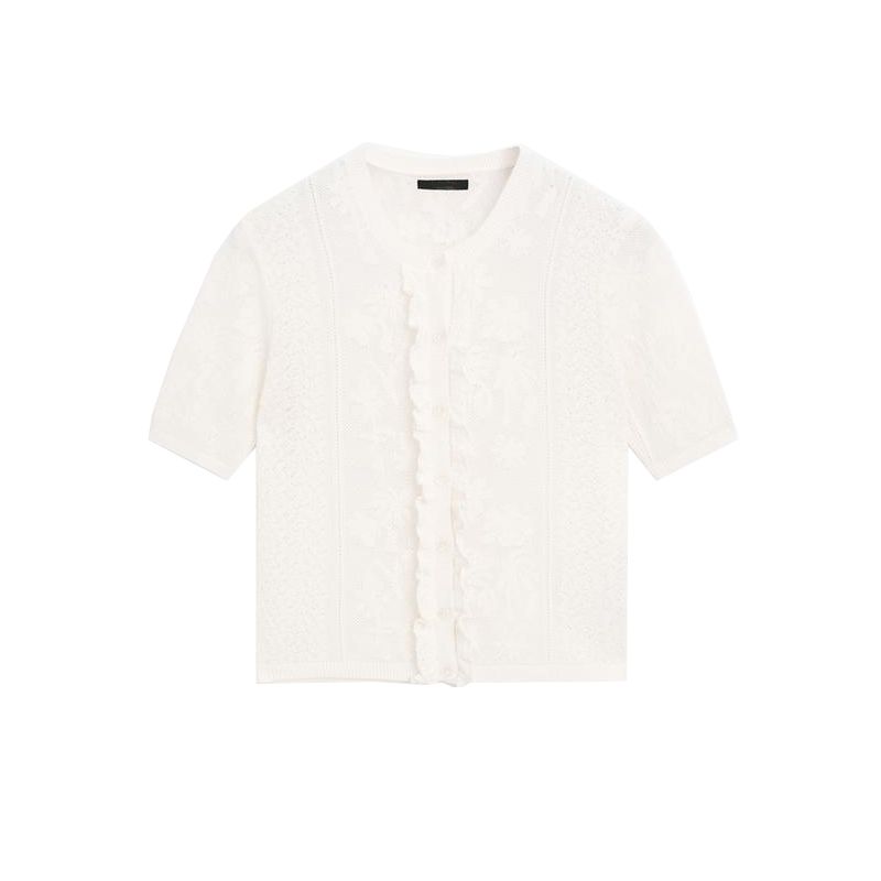 MD Spring/Summer New Arrival Women's Clothing French Romantic Style Exquisite Lace Round Neck Short Sleeve Knitting Cardigan 5716677