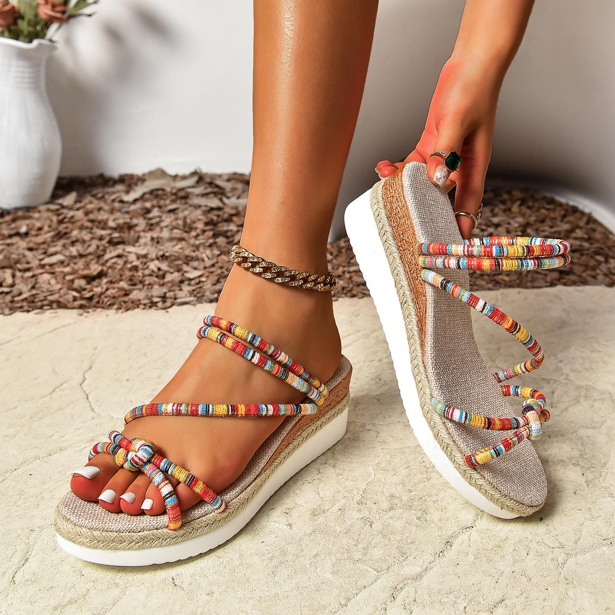 

Модные женские тапочки с круглым носком на платформе Sandalias De Mujer Verano на танкетке в этническом стиле Zapatos Para Colorful 42